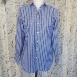 Banana Republic Long Sleeve Striped Button Down Shirt, Blue and White